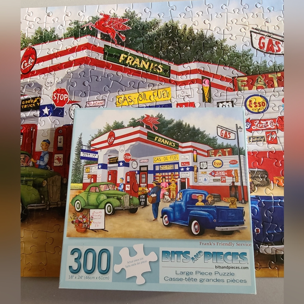 Frank's Friendly Service Jigsaw Puzzle Vintage 1950's Gas Station Bits & Pieces